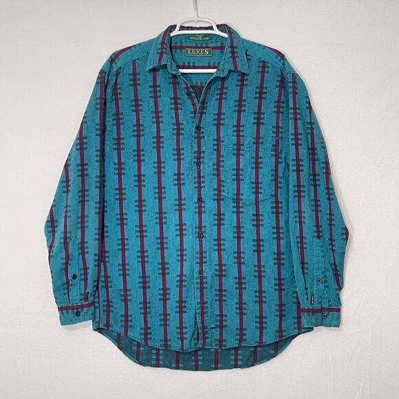 Levi's Sutter Creek Flannel Shirt Mens XL Aztec Southwestern Button Down Green - Picture 1 of 12